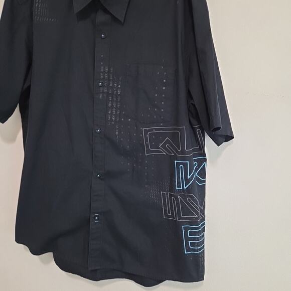 Quicksilver Men’s Quick Silver Print Pattern Navy Blue Short Sleeve Shirt - LG - Picture 2 of 4
